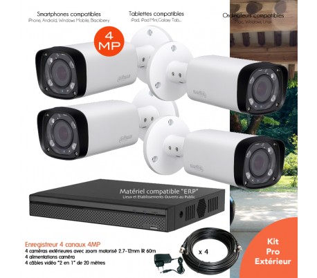 Kit de vidéo surveillance avec 4 caméras extérieures infrarouges 4MP