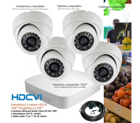 Kit de 4 caméras IP de vidéo-surveillance intérieur/extérieur pour la maison